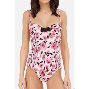 Kate Spade Bay of Roses Underwire One Piece Swimsuit Size XS Smocked Elastic